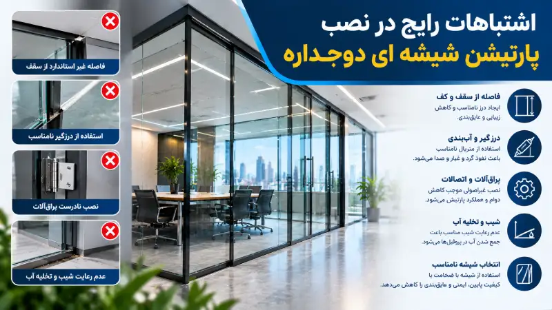 اشتباهات رایج در نصب پارتیشن شیشه ای دوجداره
